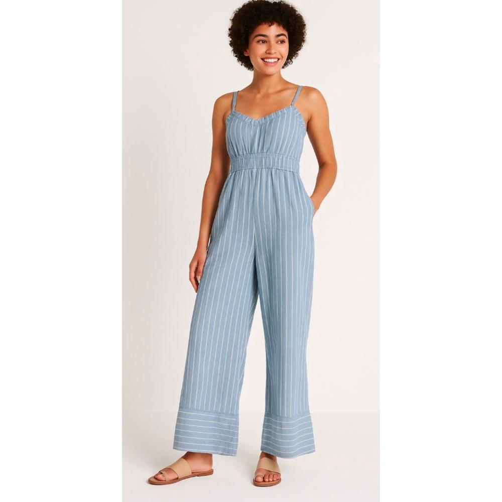 Universal Thread Blue Striped Wide-Leg Jumpsuit – Size Small